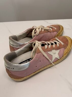 Golden Goose Pink, White & Yellow Vintage-Style Super-Star Sneakers